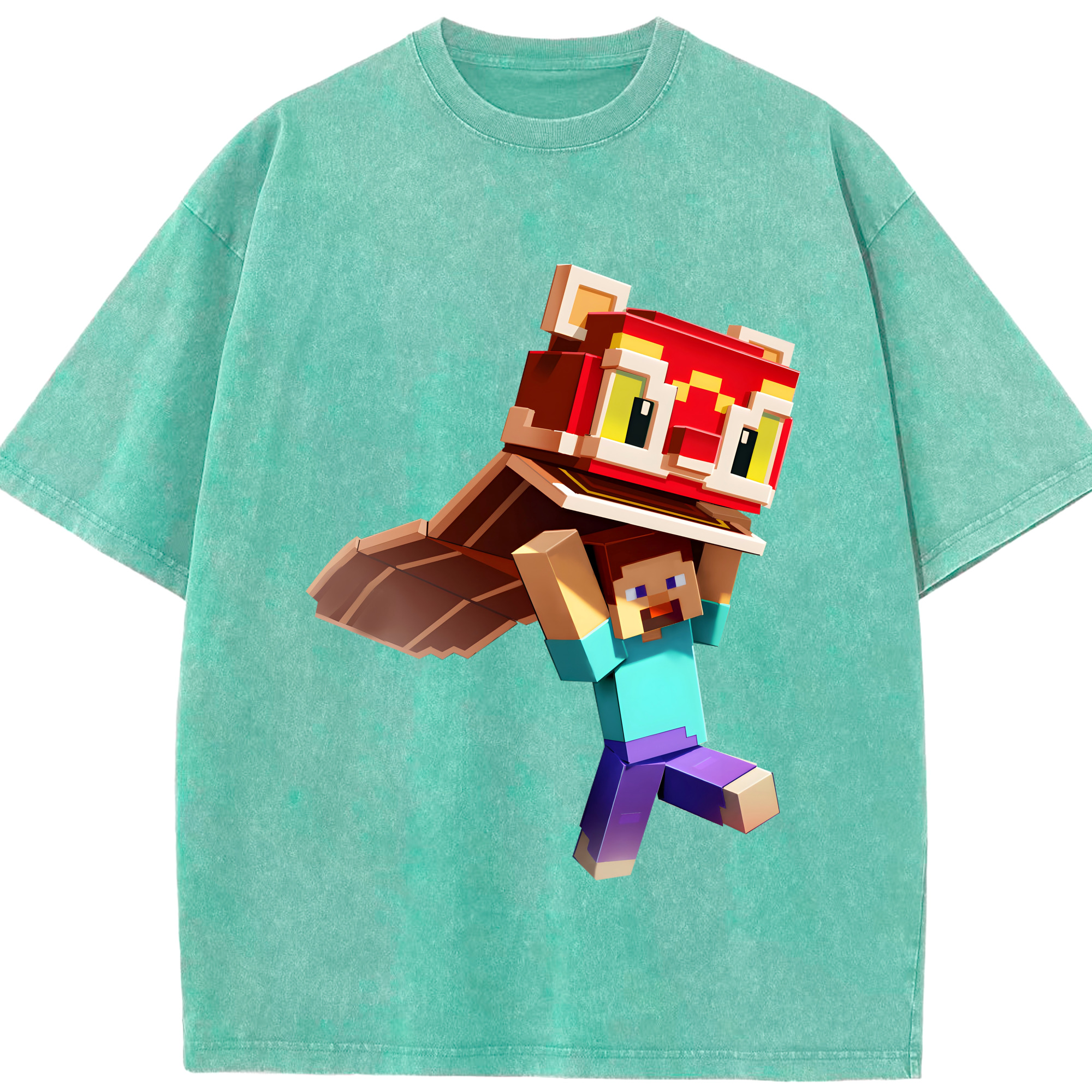 （画像用） マインクラフト ブロックの世界 Minecraft MC Block world 綿100% ヴィンテージ風 半袖Tシャツ（フロントプリント）